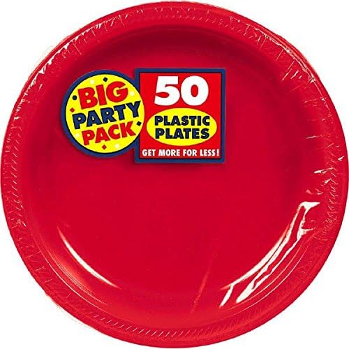 AMSCAN BIG PARTY PACK צלחות פלסטיק | אדום אפל | 50 יח ', 7 אינץ'